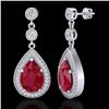 Image 2 : 6 CTW Ruby & Micro Pave VS/SI Diamond Earrings Designer 18K White Gold - REF-93N8Y - 23120