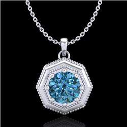 0.75 CTW Fancy Intense Blue Diamond Solitaire Art Deco Necklace 18K White Gold - REF-100M2H - 37943