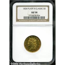 1834[$5] Plain 4 AU58 NGC.