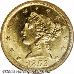 1853-D[$5] Large D MS62 NGC.