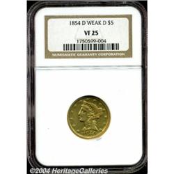 1854-D[$5] Weak D VF25 NGC.