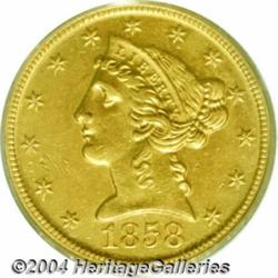 1858-D[$5] AU58 PCGS.
