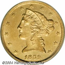 1859-C[$5] MS62 PCGS.