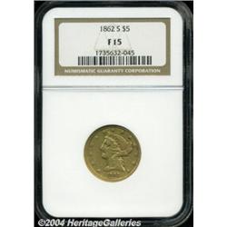 1862-S[$5] Fine 15 NGC.
