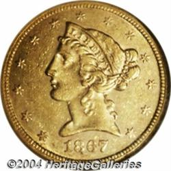 1867[$5] AU58 NGC.