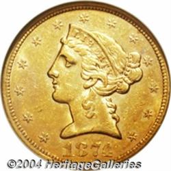 1874-S[$5] AU58 NGC.