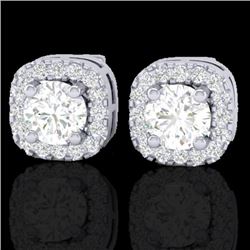 0.75 CTW Micro Pave VS/SI Diamond Earrings Designer Halo 18K White Gold - REF-69A6X - 21174