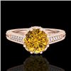 Image 2 : 1.25 CTW Intense Fancy Yellow Diamond Engagement Art Deco Ring 18K Rose Gold - REF-195M5H - 37526