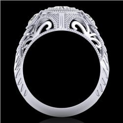 1.06 CTW VS/SI Diamond Solitaire Art Deco 3 Stone Ring 18K White Gold - REF-180W2F - 36893