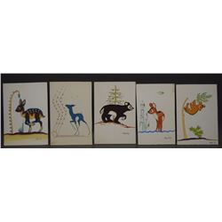 FIVE TESUQUE INDIAN PAINTINGS (VIGIL)