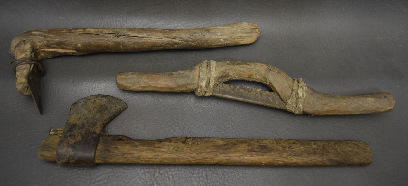 THREE ANTIQUE PRIMITIVE TOOLS