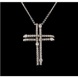 14KT White Gold 0.93 ctw Diamond Cross Pendant With Chain