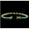 Image 3 : 10.00 ctw Emerald and Diamond Bracelet - 14KT Yellow Gold
