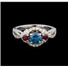 Image 2 : 14KT White Gold 1.03 ctw Fancy Blue Diamond and Ruby Ring