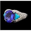 Image 1 : 5.47 ctw Tanzanite, Turquoise and Diamond Ring - 14KT White Gold