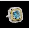 Image 1 : 6.25 ctw Blue Zircon and Diamond Ring - 18KT White Gold