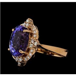 6.89 ctw Tanzanite and Diamond Ring - 14KT Rose Gold