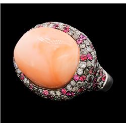 32.75 ctw Coral Ring - 18KT White & Black Rhodium Plated Gold