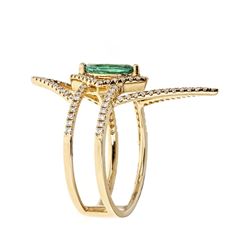 0.47 ctw Emerald and Diamond Ring - 18KT Yellow Gold