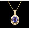 Image 1 : 14KT Yellow Gold 4.20 ctw Tanzanite and Diamond Pendant With Chain