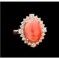 8.10 ctw Pink Coral and Diamond Ring - 14KT Rose Gold