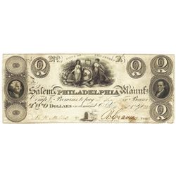 1828 $2 Salem-Philadelphia, NJ Obsolete Bank Note