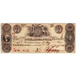 1828 $3 Salem & Philadelphia, PA Obsolete Bank Note