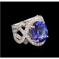 12.92 ctw Tanzanite and Diamond Ring - 14KT White Gold