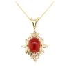 Image 1 : 14KT Yellow Gold 3.15 ctw Coral and Diamond Pendant with Chain