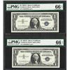 Image 1 : Lot of (2) Consecutive 1957A $1 Silver Certificate Notes PMG Gem Uncirculated 66