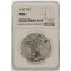 Image 1 : 1922 $1 Peace Silver Dollar Coin NGC MS63