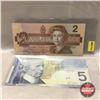 Image 1 : Canada Bills (2): 1986 $2  #ARV5740980 AND 2006 $5 (Radar Note) #APH6652566