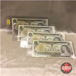 Canada $1 Bill 1973 (4) Sequential : #BAK3691867-868-869-870