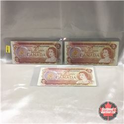 Canada $2 Bill 1974 (3) : #ARC3432304; #AGS3146673; #ARC3443037