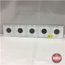 US One Cent - Strip of 5: 1909; 1910; 1911; 1912; 1913