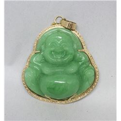 14k yellow Gold Green Jade Buddha pendant