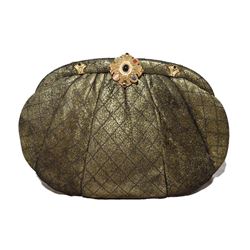 Judith Leiber Bronze Cross Hatch Stencil Suede Clutch