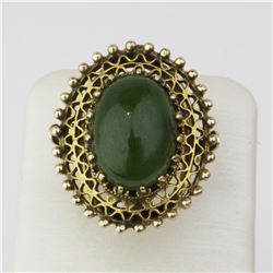 14 K Yellow Gold Green Jade Ring
