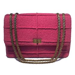 Chanel Magenta Tweed Maxi Classic Flap Shoulder Bag