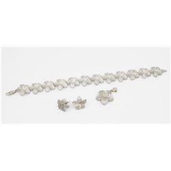 14k White Gold Flower Bracelet, Earring, Pendant set
