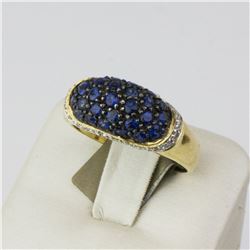 18K Yellow Gold  1 Ct Blue Sapphire DIamond  Ring