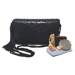 Judith Leiber Navy Blue Embroidered Leather Tassel Clutch