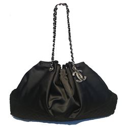 Chanel Black Silk Drawstring Shoulder Bag