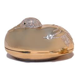 Judith Leiber Gold Swarovski Crystal Sitting Duck Minaudiere