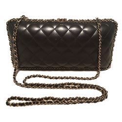 Chanel Black Quilted Lambskin Leather Convertible Clutch with Woven Chain Trim
