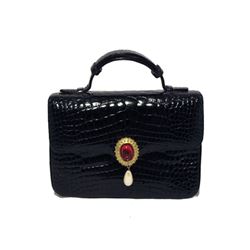 Judith Leiber Black Alligator and Pearl Mini Handbag
