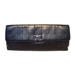 Chanel Black Pleated Lambskin Leather Clutch