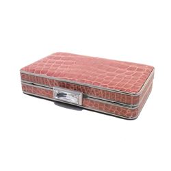 Judith Leiber Pink Alligator Box Clutch With Crystal Closure