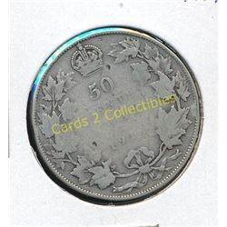 1918 Canadian King George Silver 1/2 Dollar Coin