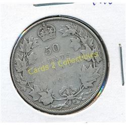 1918 Canadian Silver King George 1/2 Dollar Coin